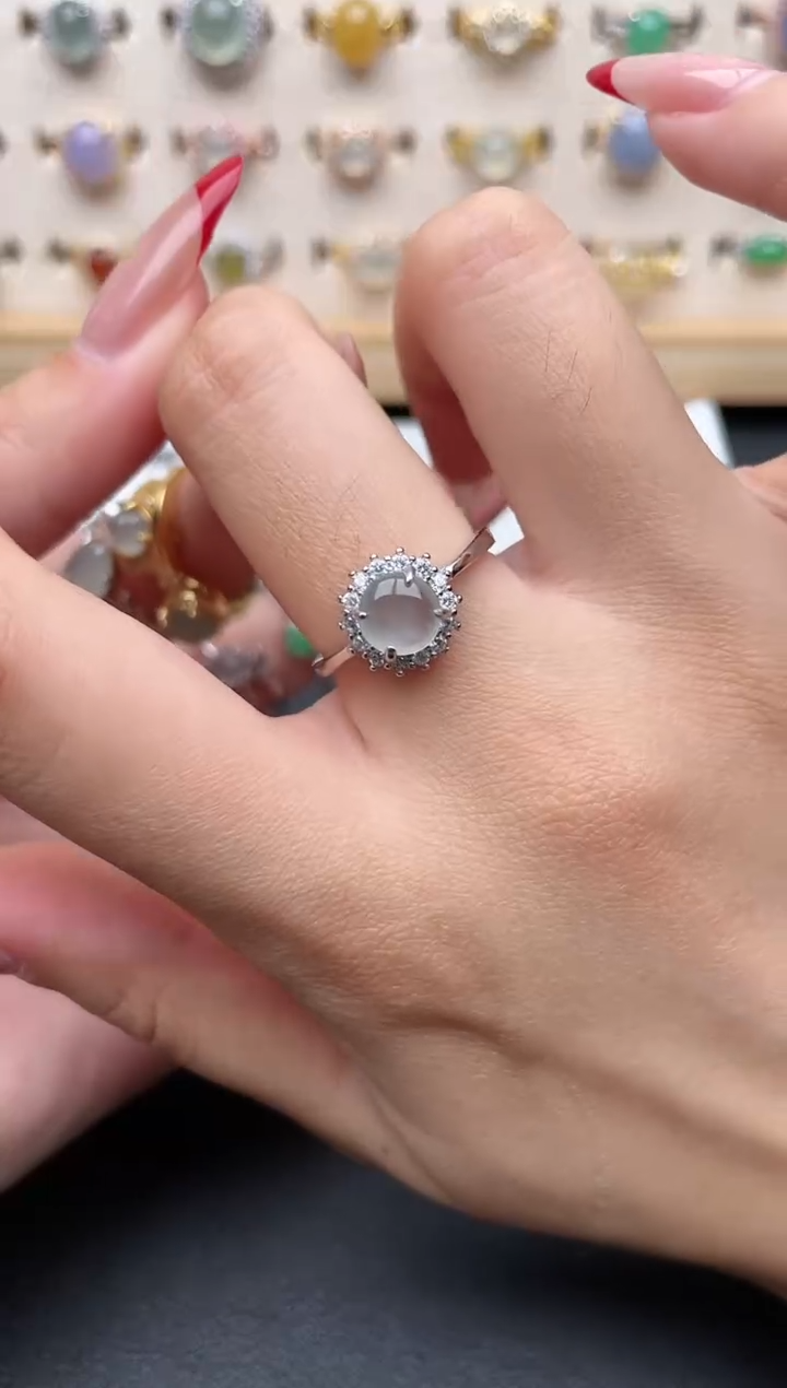 【闪购商品】翡翠戒指银S925镶嵌一物一证一礼盒