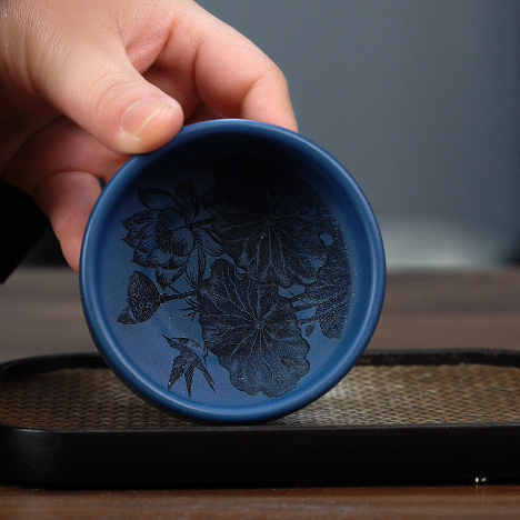 6239原矿紫砂茶具苏门答腊青刻绘荷花主人杯 100cc左右 YY