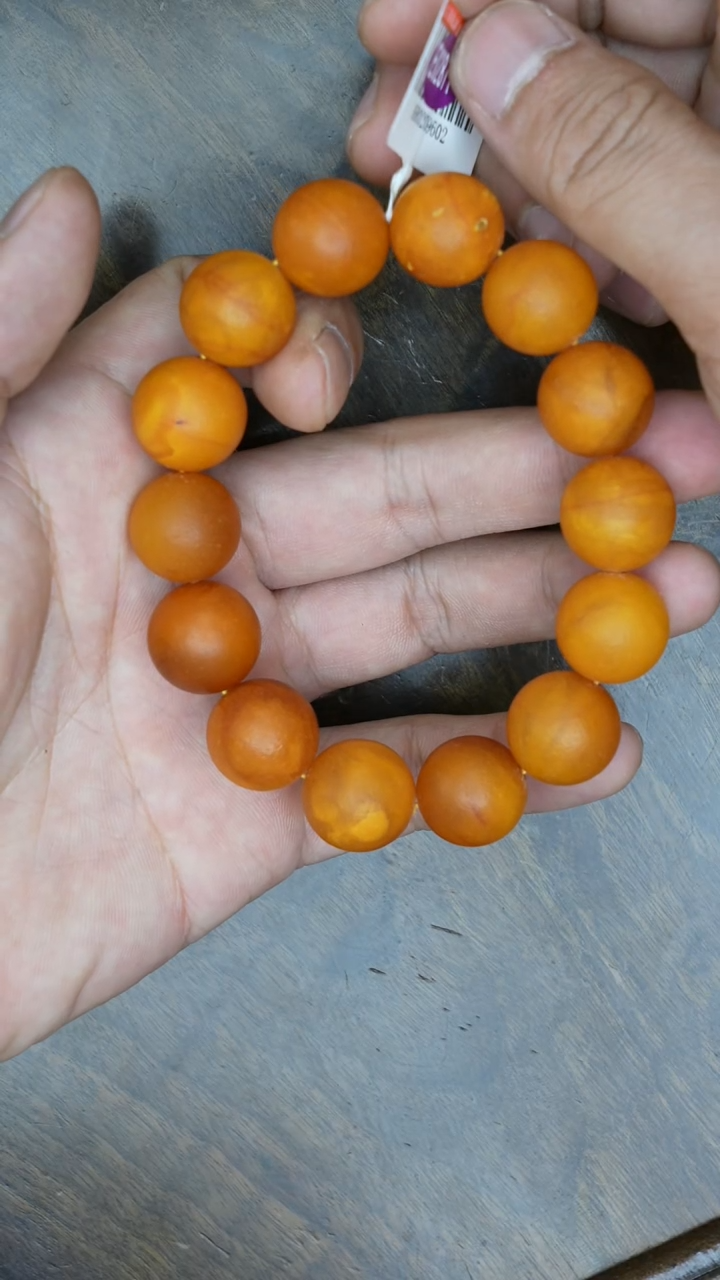 【闪购商品】琥珀裸石未镶嵌老蜡橘皮手串微瑕