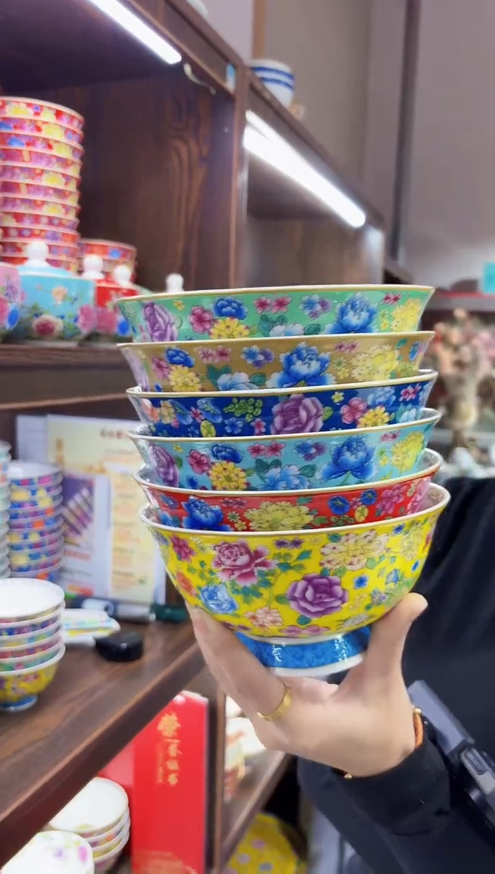 珐琅6英寸面碗6个景德镇陶瓷