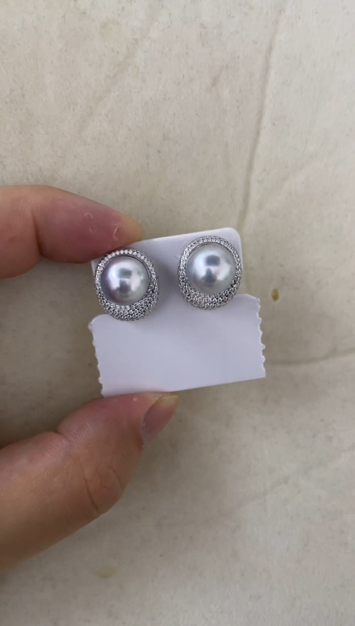 银S925镶嵌海水珍珠耳饰11-12