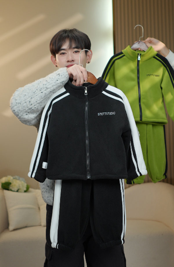 儿童冬季加绒加厚男女宝亲子同款外套套装韩版百搭休闲两件套