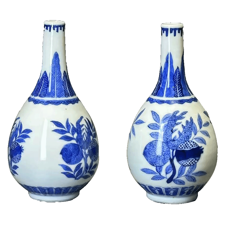 25190466.67x青花三多纹胆瓶一对