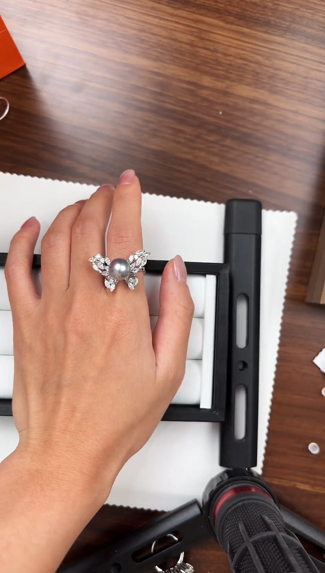 银S925镶嵌戒圈海水珍珠银款海水大溪地珍珠蝴蝶戒指