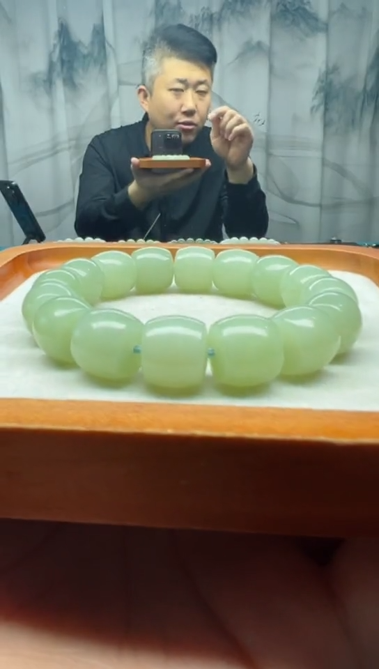 未镶嵌手串和田玉且末高清白卡14纯天然拍一发一