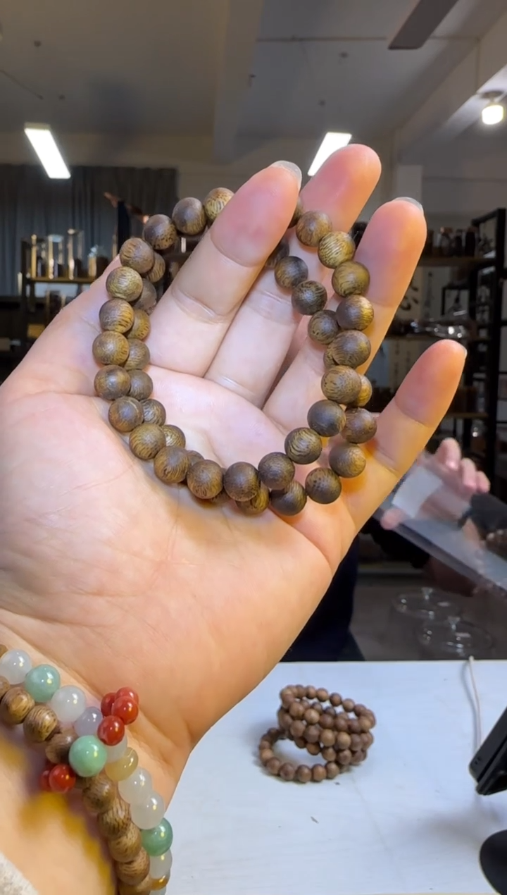 沉香手串99沉海南老白棋正圆珠单圈8mm多样性发1