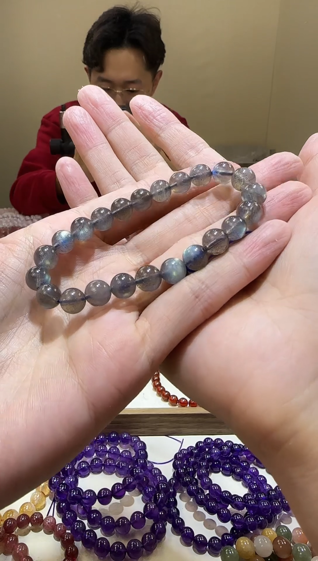 【闪购商品】拉长石手链未镶嵌黑体灰月光8