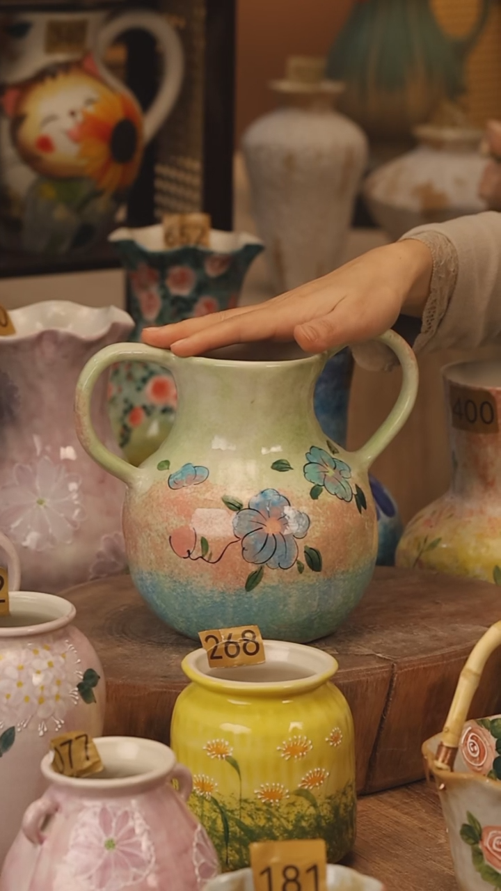 陶瓷景德镇设计师手作花器摆件侘寂风@M494@
