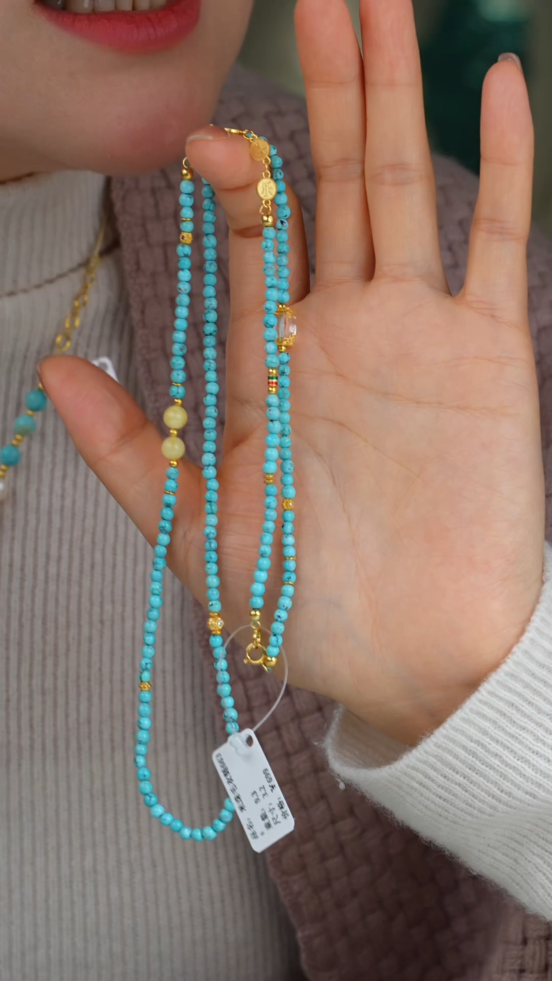 【闪购商品】绿松石毛衣链银S925镀金镶嵌多样性发货