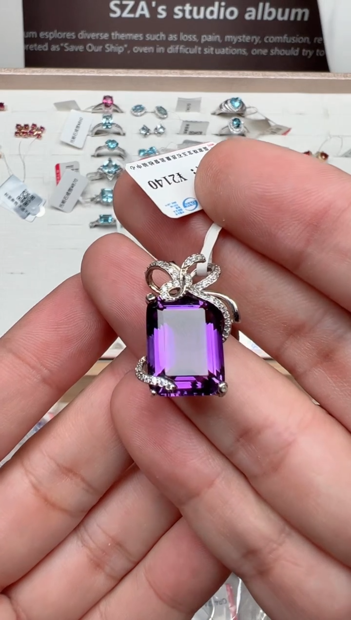 颈饰银S925镶嵌紫晶吊坠14