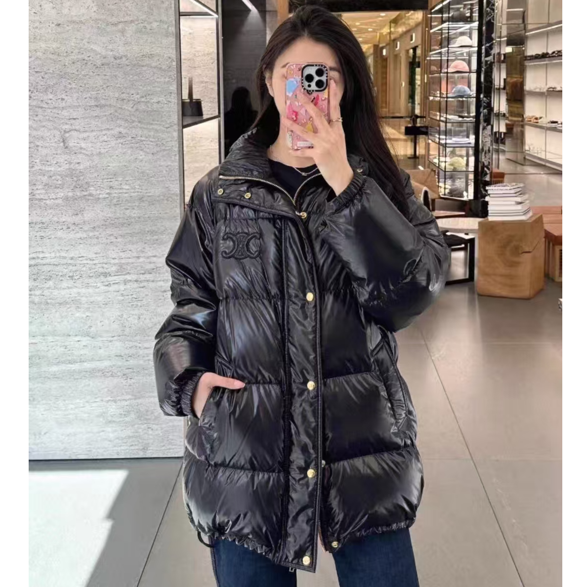 未使用 Celine/思琳 徽标羽绒服 黑色/38/40