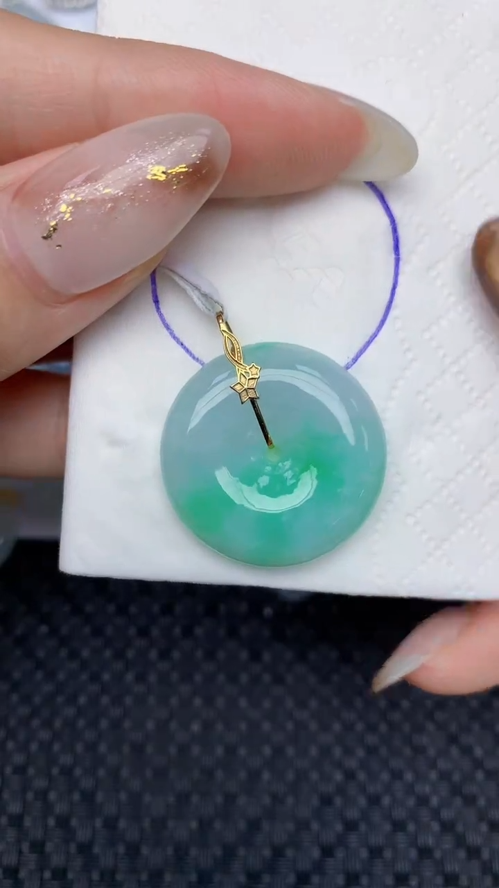 颈饰18K金镶嵌翡翠天然缅甸翡翠a货百元以上9元证书费自理