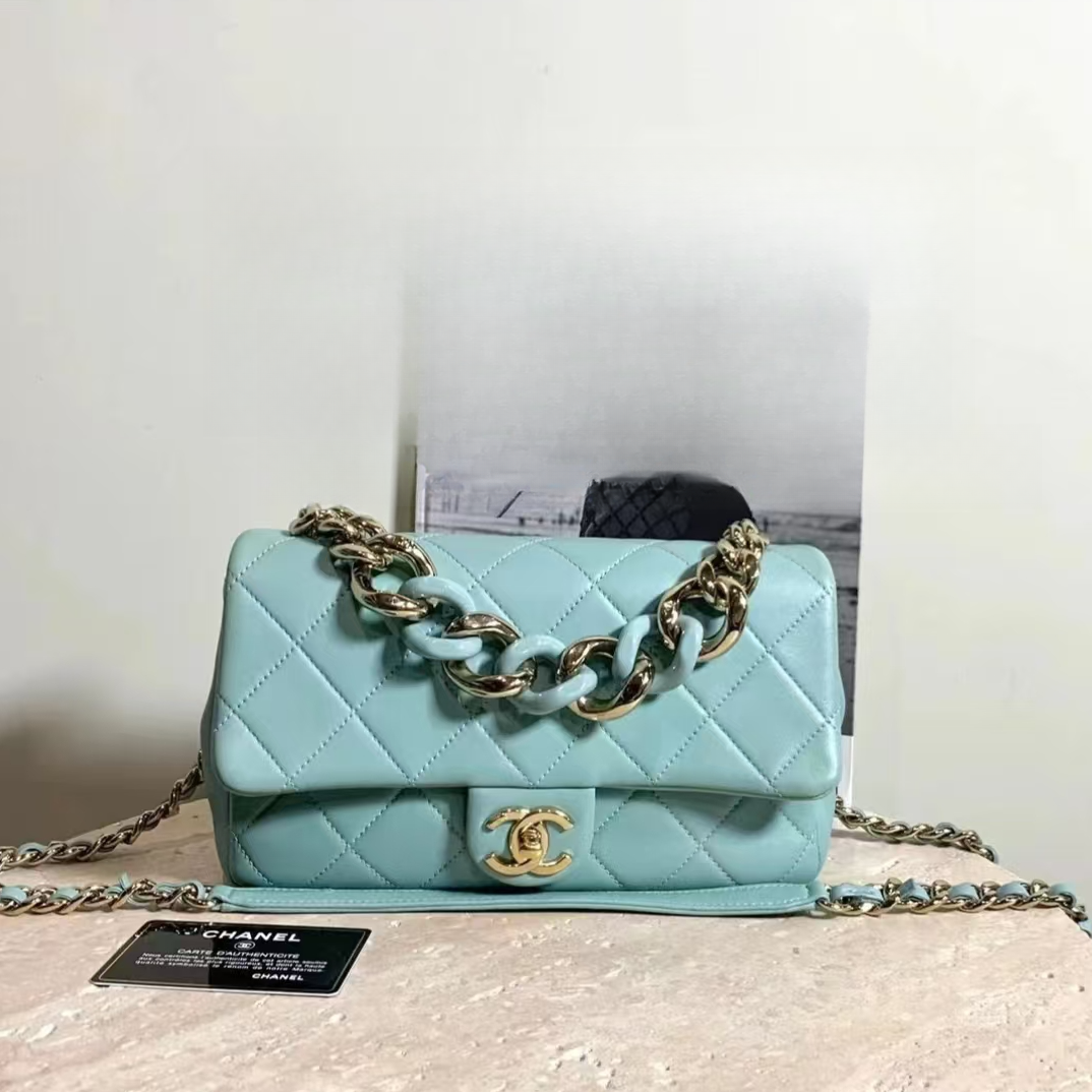 95新 Chanel/香奈儿 安洁利 香奈儿 CF蓝色中号单肩包