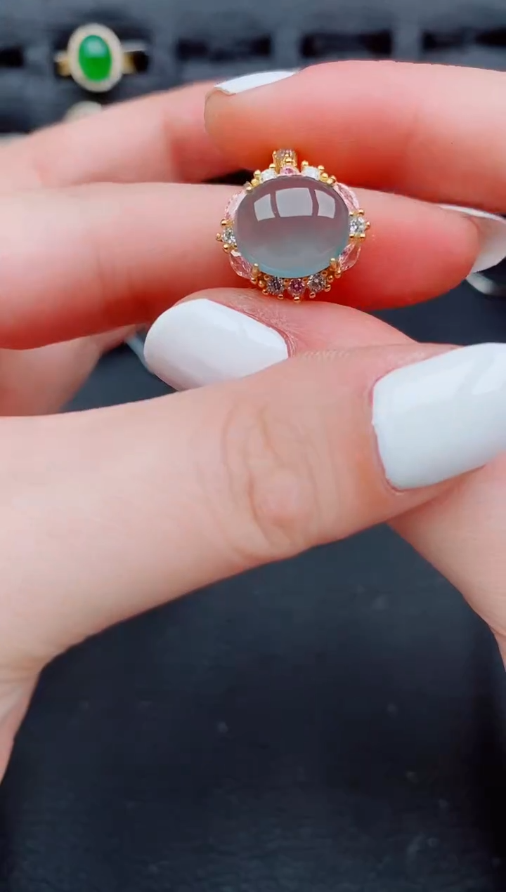 【闪购商品】翡翠戒指银S925镶嵌天然a货翡翠706