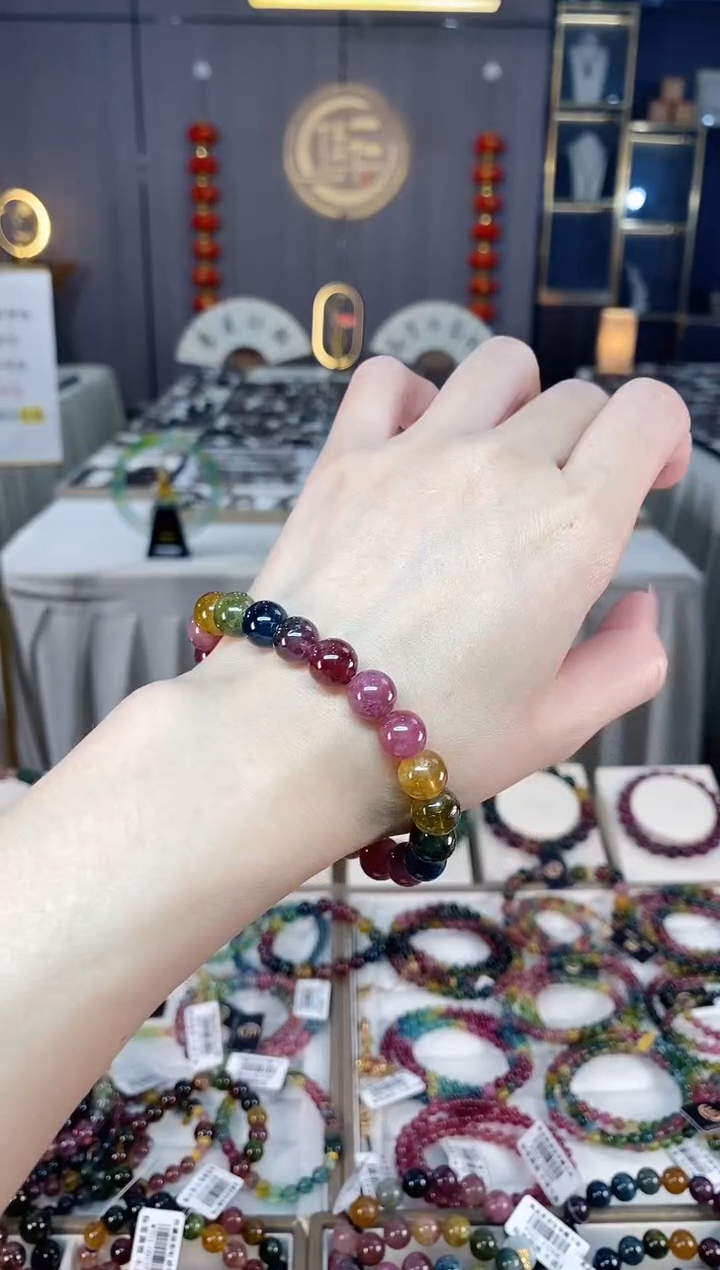 未镶嵌透体老矿碧玺彩虹单圈手串9mm+碧玺hon多样性发一条