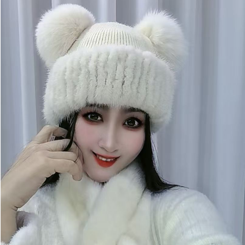 （福利款)冬季保暖护耳水貂帽针织冬天帽子