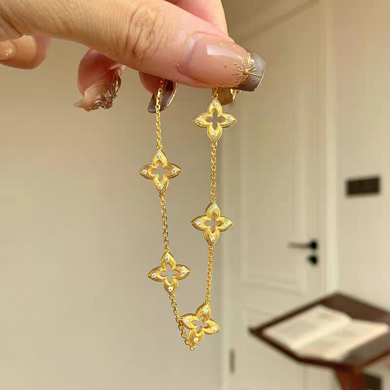瑞诺黄金珠宝拉丝四叶草手链足金999布契拉提七夕礼物送女友