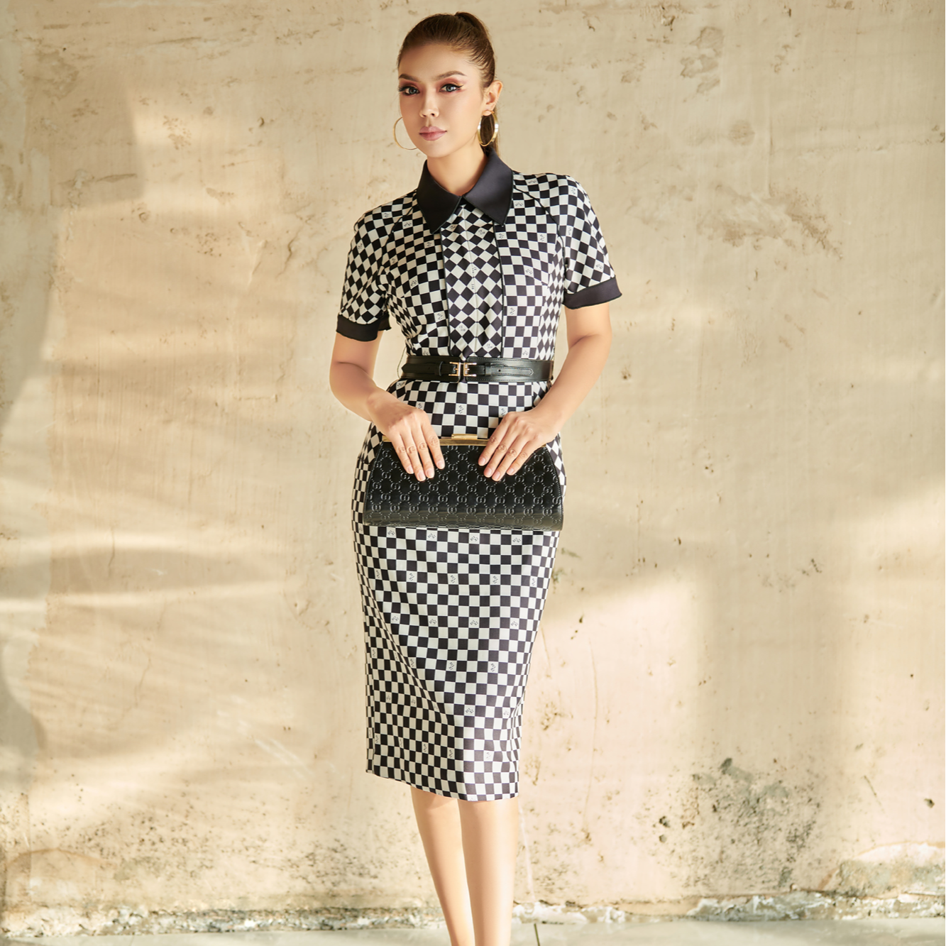 221333  SEHRAN 时尚连衣裙显瘦气质女士复古格子千鸟格