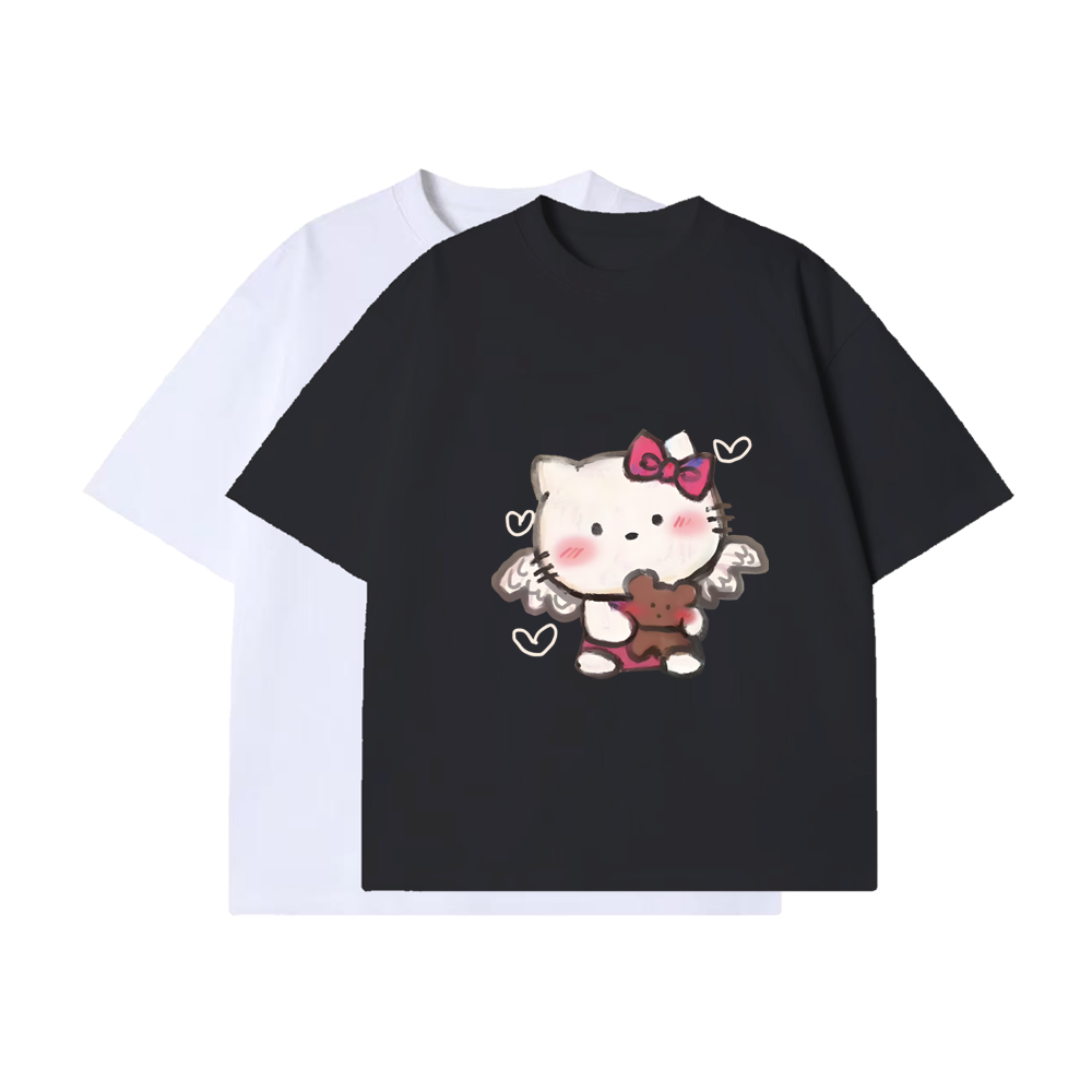 RAWSTATE（Kitty猫）美式圆领国潮重磅纯棉男女同款t恤短袖新款