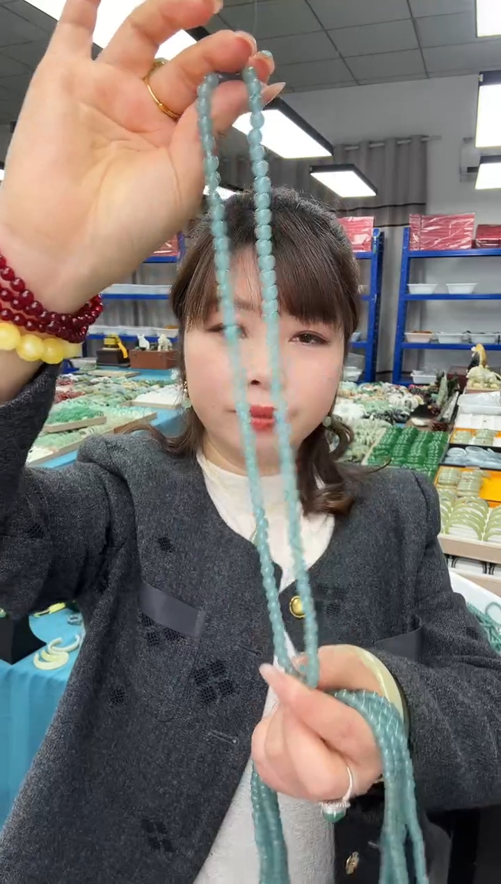 未镶嵌手链翡翠6毫米冰蓝水三圈发一条