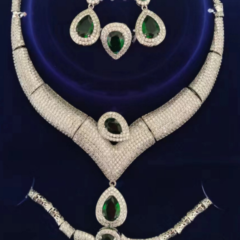 铜合金莫桑石项链 新时尚百搭项链耳环7544