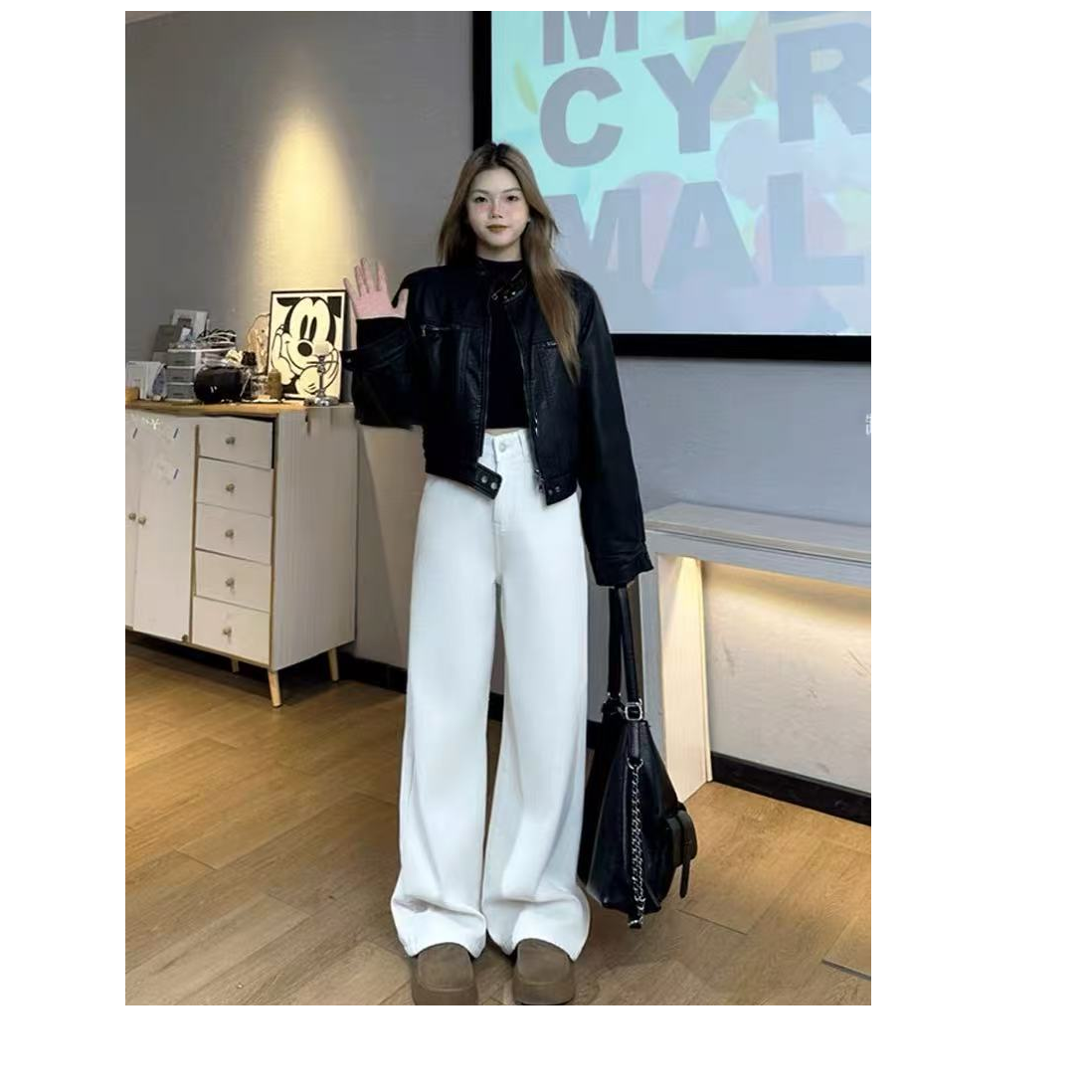 【宝藏】梨形身材胖mm春夏加长阔腿白色牛仔裤宽松显瘦直筒拖地长裤