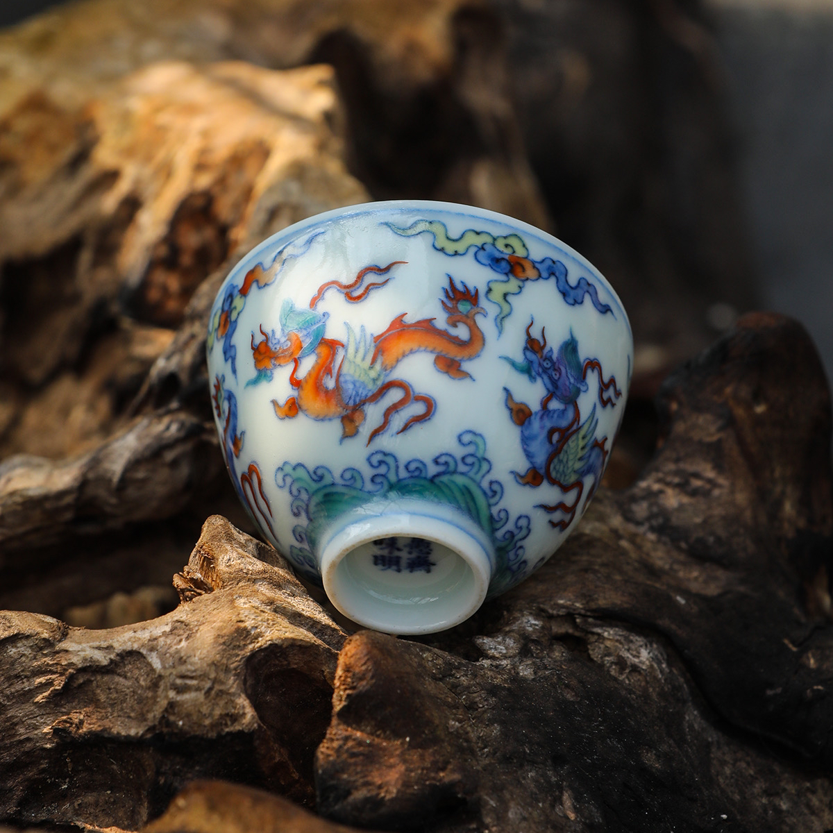 【弥生茶器】小愚斋仿明成化斗彩应龙纹杯经典复刻景德镇高端茶器