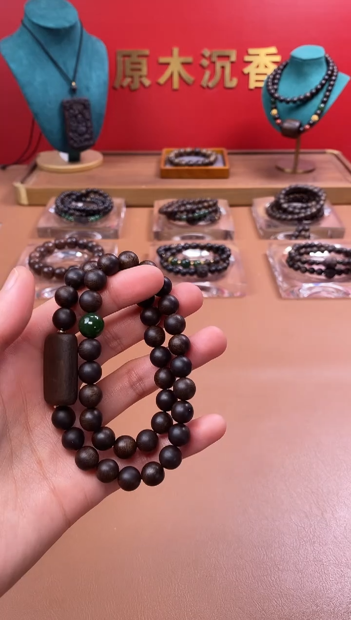 【闪购商品】沉香手串沉水芽庄白棋08两圈+雷击顶珠沉香木雕
