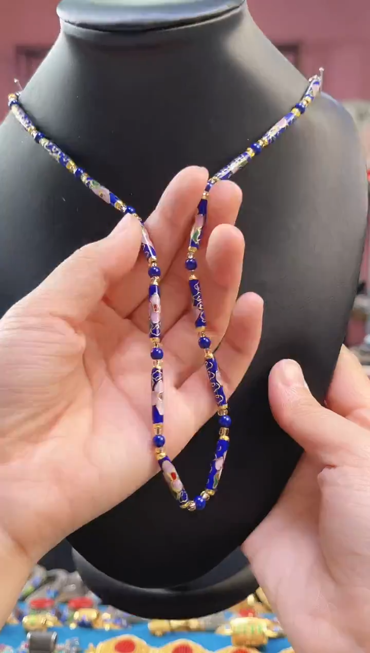 非遗 景泰蓝项链 竹节 宝蓝