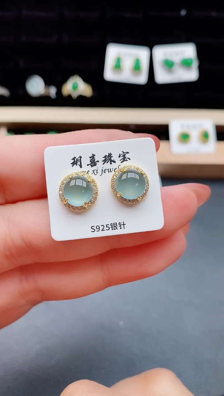 【闪购商品】翡翠耳饰银S925镶嵌12121