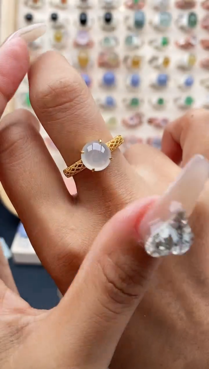 【闪购商品】翡翠戒指银S925镶嵌缅甸天然A货翡翠222  5+6