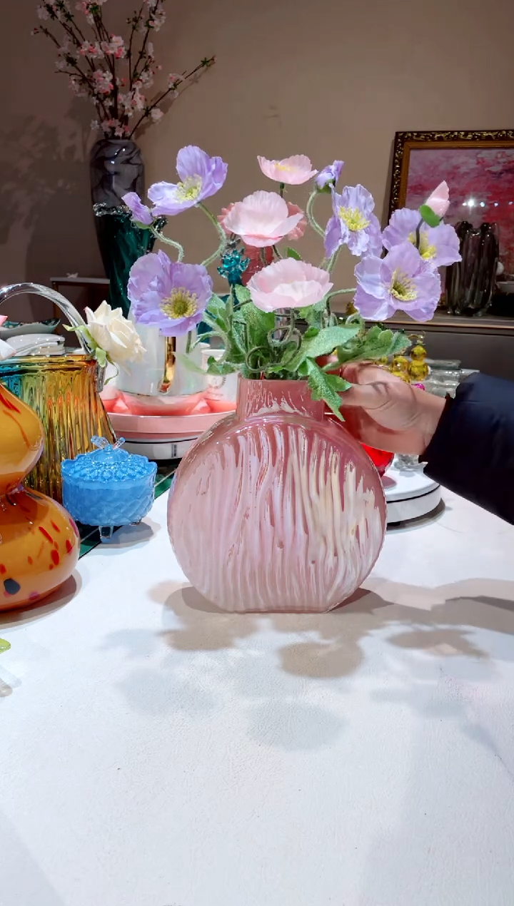 【闪购商品】琉璃手工艺品   粉色扁花瓶微瑕