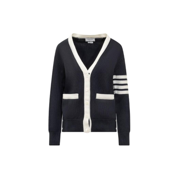 99新 THOMBROWNE SS24 老钱风腊肠狗印花V领单排扣合身长袖针织衫