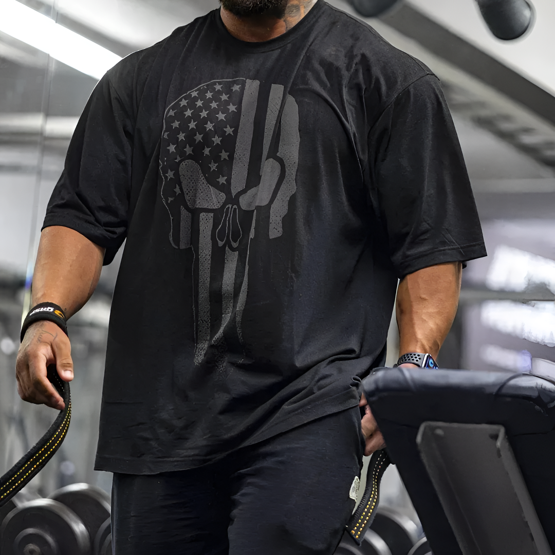 原版 盖世 新版骷髅黑色短袖男士运动户外休闲夏季透气宽松圆领