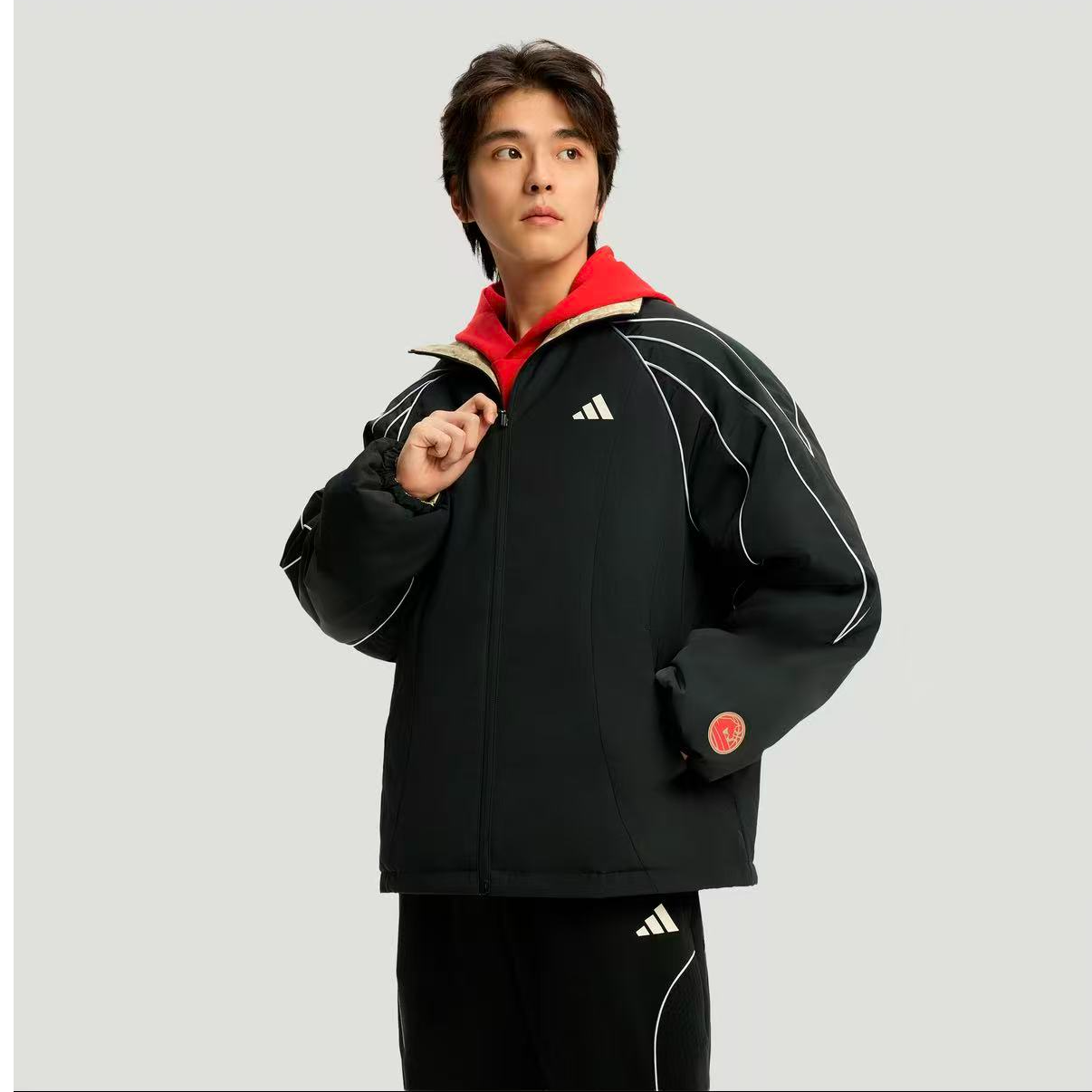 adidas阿迪达斯CNY马年新年款保暖双面穿休闲运动宽松棉服 KT0618