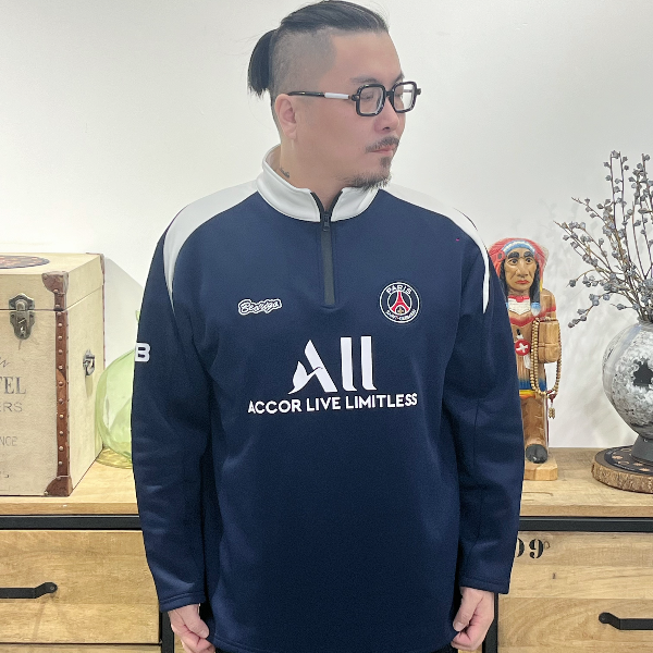 现货-大巴黎无印号立领加绒加厚长袖足球服冬季运动美式