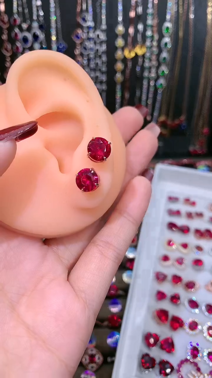 【闪购商品】红宝石耳饰银S925镶嵌玫瑰金8