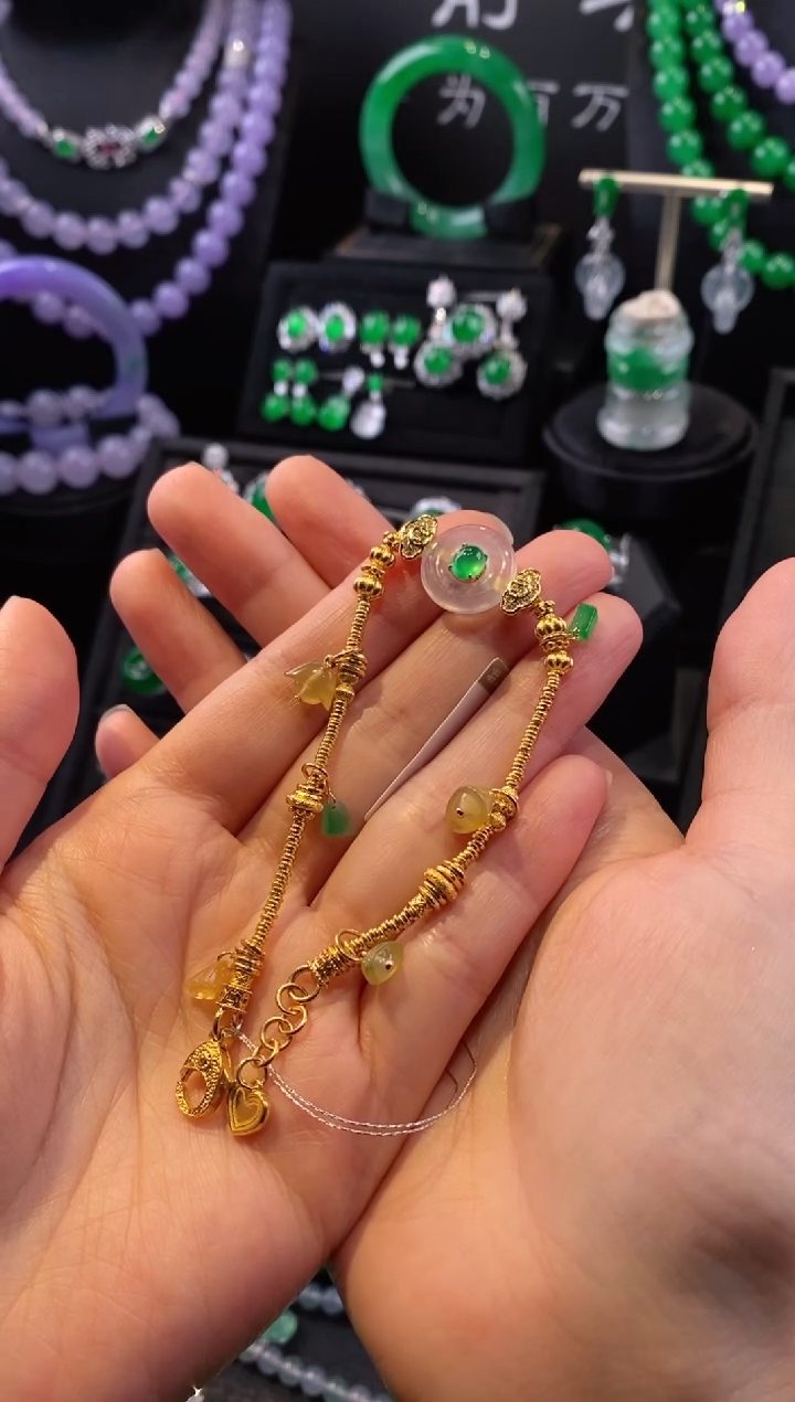 【闪购商品】翡翠手链足金镶嵌手链5252102