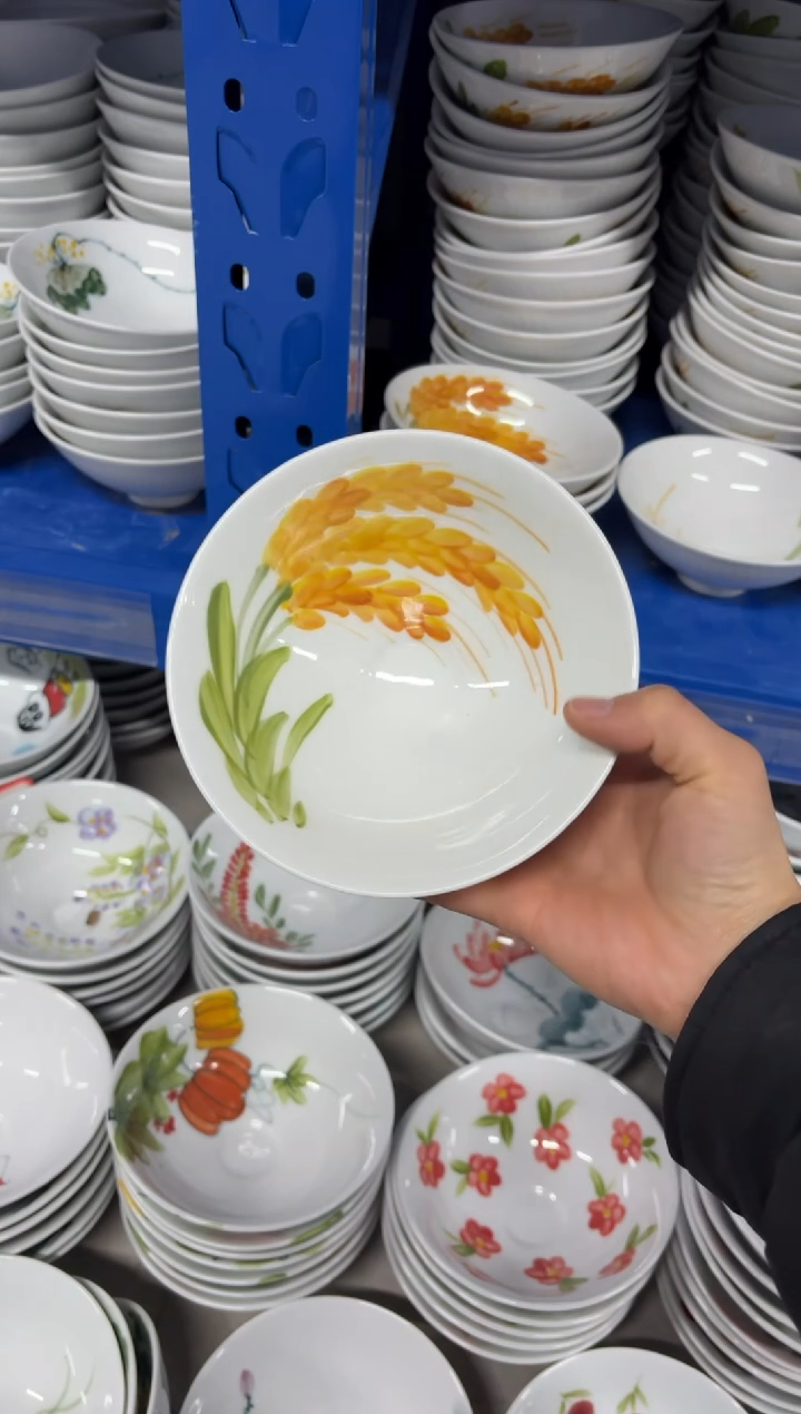 景德镇高温陶瓷食品级手绘釉中彩-斗笠碗