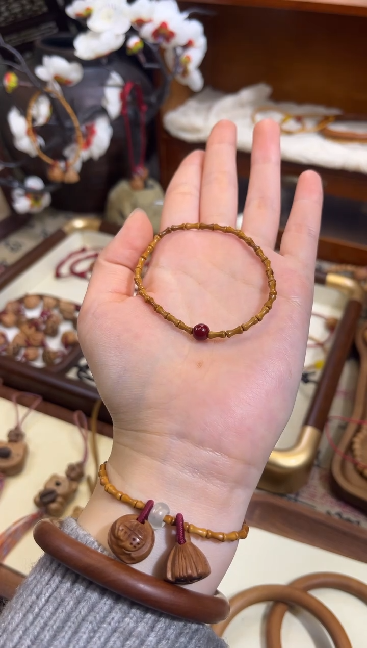 手串桃核【桃缘行】竹节「红色莎莎」桃木桃核辟、挡、驱、护 备注手围