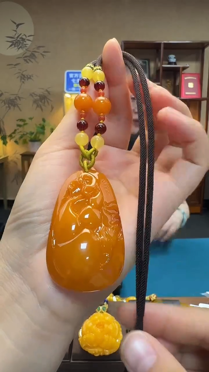 琥珀吊坠(不含链)未镶嵌天然保真蜜蜡葫芦套装（送绳子）