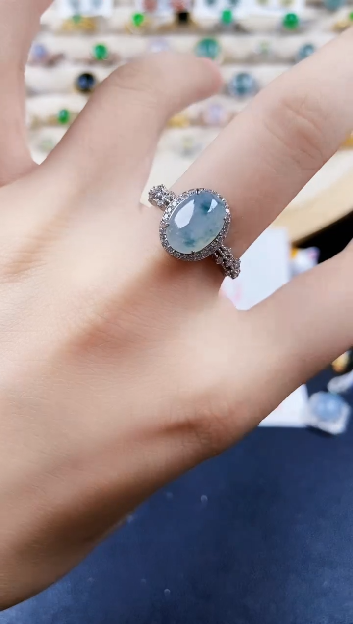 翡翠戒指银S925镶嵌46589