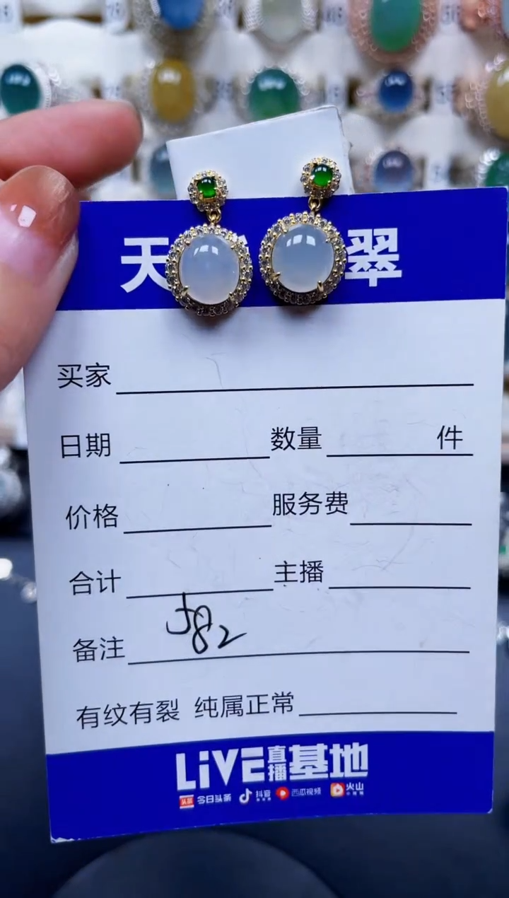银S925镶嵌翡翠耳饰582