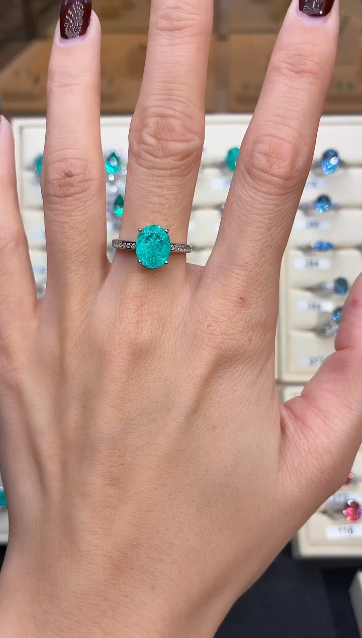 6ct碧玺（处理）无品牌 925银 轻奢感冰裂霓虹电光蓝系列