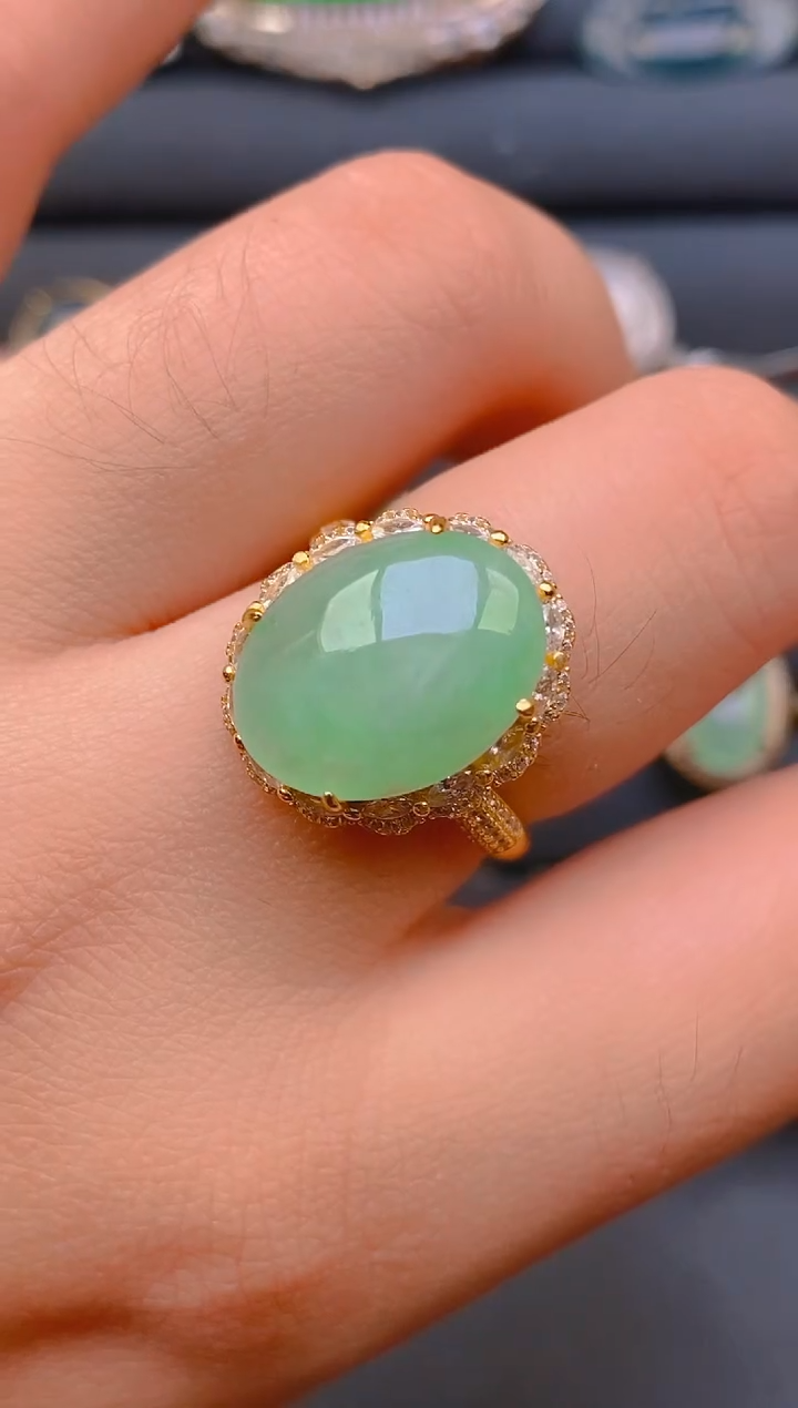 【闪购商品】翡翠戒指银S925镶嵌天然A货翡翠1