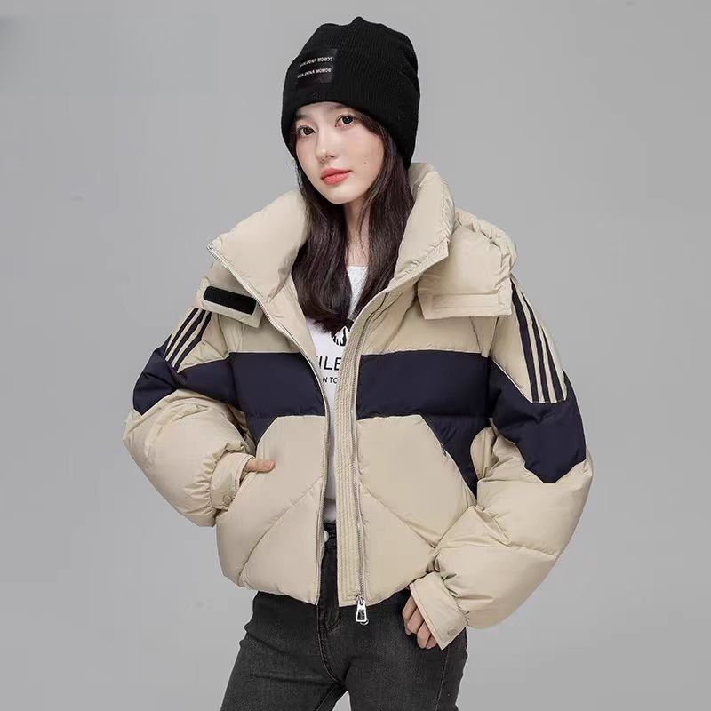 韩版撞色连帽羽绒服时尚拼接设计感美拉德系潮流外套2315(A5)