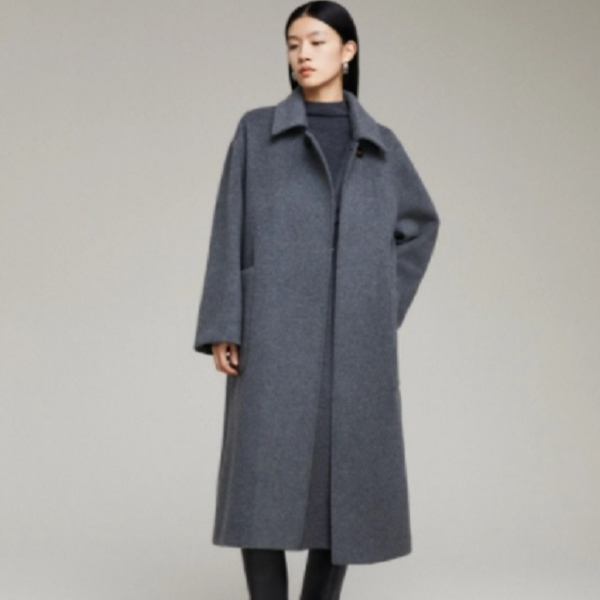 秋冬毛呢外套橄榄绿双面羊绒大衣休闲灰色毛呢女士6D8315110