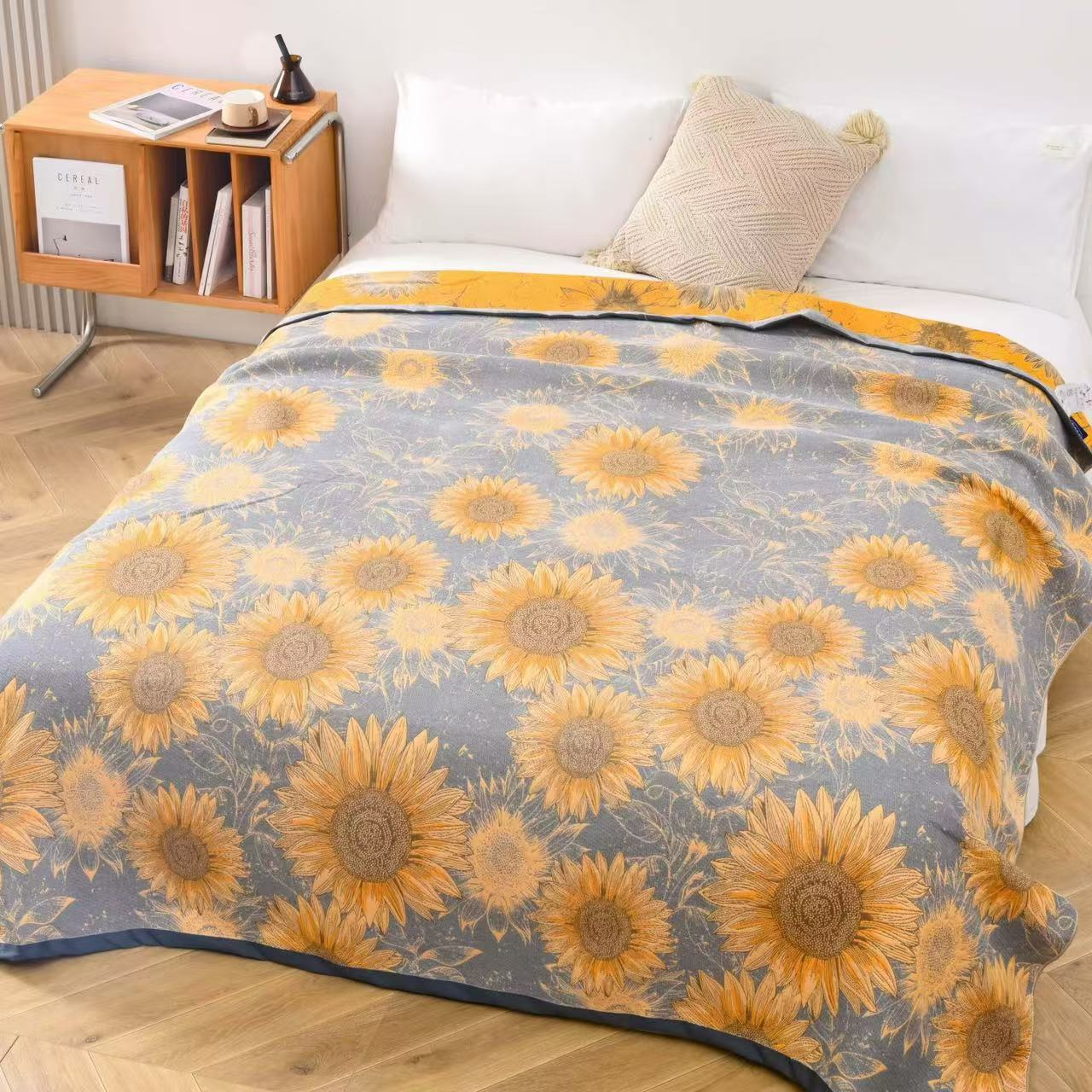 高端植物花卉加厚多功能恒温四季盖毯--金葵步遥200*230