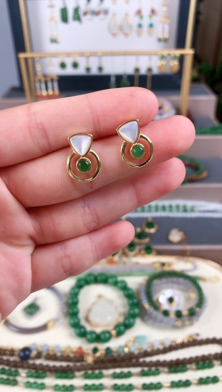 银S925镶嵌和田玉耳饰1