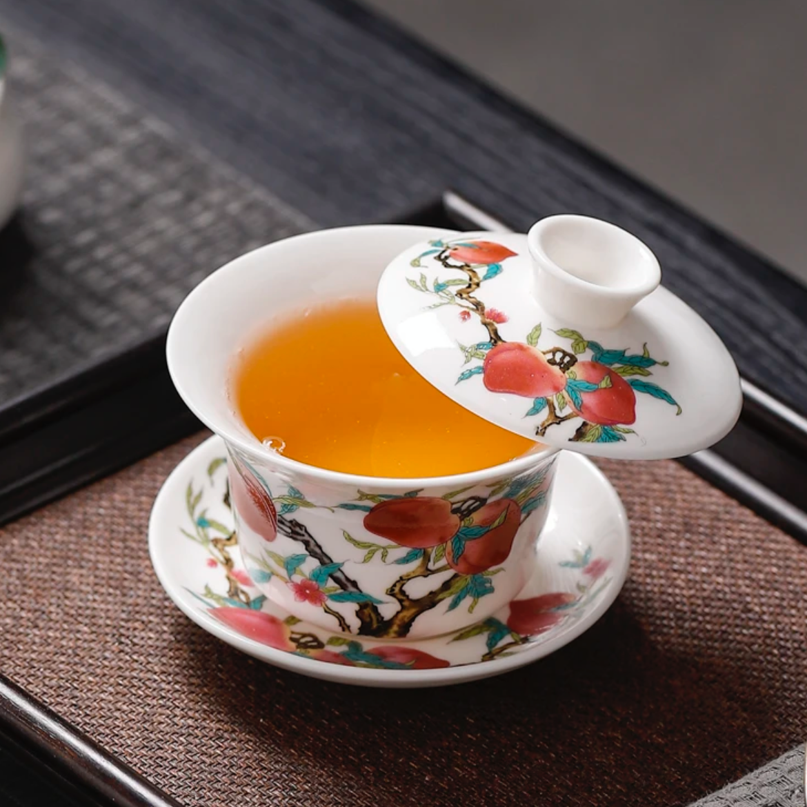 草木灰九桃三才盖碗-366